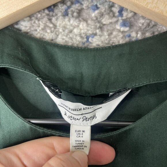 & Other Stories Dress Womens US 4 Green Side Snap Short Sleeve Shift Utility - Picture 3 of 7